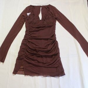 Chic Long Sleeve Brown Dress